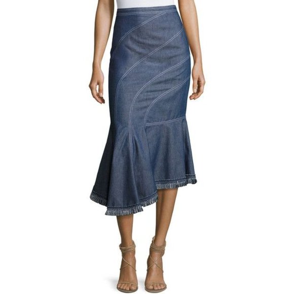 Andrew Gn Asymmetrical Blue Denim Midi Ski… - Picture 1 of 5